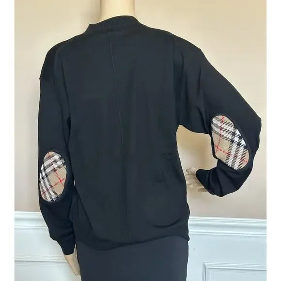 Burberry Dornoch Wool Black Elbow Patch Cardigan Sweater Small 8091030 NWT $860 - Picture 4 of 10